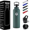 HoneyHolly Borraccia Termica Bambini 500 ML, Senza BPA, Borraccia Termica, 18/8 Acciaio Inox, Bottiglia Termica, Sottovuoto a Doppia Parete, Borracce Termiche con Cannuccia, Termos per Sport - Verde Militare