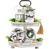Houmury Set di 15 vassoi decorativi a più livelli con 1 lanterna, pianta artificiale e tagliere, per casa rustica, dolce, cucina, set di decorazioni