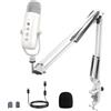 zealsound Microfono USB, condensatore podcast per computer PC Plug&Play, kit microfono cardioide in metallo con chipset audio professionale per registrazione, giochi, canto, YouTube, bianco