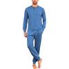 Litherday Pigiama Uomo Lungo Cotone Maniche Lunghe Caldo con Bottoni Completo 2 Pezzi Invernale Abbigliamento da Casa (Blu, L)