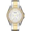 Fossil Orologio Riley da donna, movimento al quarzo multifunzione, cassa in acciaio inossidabile argento/oro da 38 mm con bracciale in acciaio inossidabile, ES3204