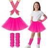 Cosysparks Vestiti Anni 80 Bambina,80s Abito di Fantasia per Bambini con Riscaldatori Gambe RosaGonna Tutu Neon Fishnet Guanti 80s Abito di Fantasia Anni '80 Tema Festa Costume Accessori Set per Ragazze (Rosa)