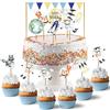 Papierdrachen Cake Topper Astronauta - Decorazione per torte 18 pezzi - Decorazione per torte di compleanno - Decorazione per torte di compleanno per bambini - Set 5
