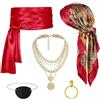 MUNSKT Accessori per costume da pirata da donna, foulard e fascia, catena in vita, braccialetto, anello per naso, benda per gli occhi, costume di Halloween, carnevale, cosplay