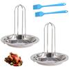 BNGXR 2 Griglia per Pollo, Porta Pollo in Acciaio Inossidabile con 2 Pennelli per Olio da Cucina, Roaster Rack Verticale con Vassoio Antigoccia, per Forno, Barbecue