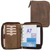 ALMADIH Agenda in pelle A7 con cerniera Portadocumenti Calendario 2025 Marrone Vintage Cartella Portablocco Organizer Porta Documenti Conferenza Anelli + Block Notes Organizzatore (OR-A7-BV)