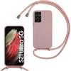 FERLAN Custodia per Samsung Galaxy S21 Ultra Cover con Cordino,Rosa Oro | Custodia con Laccio Collana Tracolla Regolabile Sottile Silicone Morbido TPU Bumper Antiurto AntiGraffio Protettiva Case