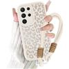 Coalbooliy Cover con Cordino per Samsung Galaxy S23 Ultra 5G 6,8'', Silicone Morbido Custodia Aesthetic Leopardo Bianco Summer Mädchen Modello Disegni Collana Fotocamera Protettiva Case, 01