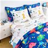Wajade Set di biancheria da letto per bambini, con piumino, set di 7 pezzi, motivo dinosauri blu 3D con stampa della giungla, copripiumino e federa