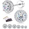 ADRAMATA Orecchini Moissanite Donna Uomo - Argento Sterling 925 Orecchini Ipoallergenici a Base Piatta Diamante Simulato Colore D VVS1 Taglio Brillante Rotondo, Placcato Oro Bianco 14K Gioiello Regalo