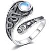 EUDORA Harmony Ball Anello a Cucchiaio con Serpente in Argento Sterling 925 per Donne e Uomini Regolabile Con Serpente Wicca Fase Lunare Pietra di Luna Regalo per Figlia e Figlio