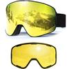 JQF Gear Occhiali da Sci con Magnetico Lenti Intercambiabili,YH212 Maschera da Sci OTG per Unisex Anti-UV400 Anti Nebbia Antipolvere Antivento Occhiali da Neve per Ski Ciclismo Moto (03-REVO Rosso/Nero+Lente)