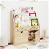 PUNCIA Libreria Bambini con 5 Ripiani e 2 Ante Scaffale per Giocattoli e Libri in Legno Massello Design Orsetto Carino Facile da Montare Ideale per Camera Casa e Scuola Colore Naturale