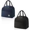 AMONENZ 2 Pezzi Borsetta Termica Piccola, Nero e Blu Navy Borse Pranzo Ufficio, Borse Termica Pranzo con Tasche Laterali, per Ufficio, Scuola, Casa