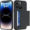 ÁRBOLORO Cover per iPhone 14 Pro con Porta Carte Custodia Portafoglio Antiurto Anti-Graffio Resistente Grado Militare Protettiva Slot Nascosto Scorrevole Case, Nero