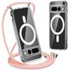 Yoedge Magnetica Trasparente Cover per Google Pixel 7 Pro 5G con Cordino 6,7, [Compatibile con MagSafe] Custodia con Collana Sottile Morbida Silicone TPU Antiurto Bumper Protettivo Case, Oro Rosa
