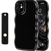 NITITOP Cover per iPhone 12 Carina Cute Bordo Ondulato per Ragazze Femminile con Cinturino Regolabile Cavalletto Chic Silicone Morbido Custodia con Antiurto-Nera