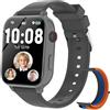 PTHTECHUS Orologio Smartwatch per Bambini GPS 4G, Smartwatch Bambino Bambina con Telefono, Videochiamata Chat Vocale Sveglia Contapassi Camera Modalità Classe, Regalo per Ragazza e Ragazzo 4-12 Anni, Nerofumo