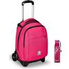 Invicta Trolley Scuola New Tech Solid Invicta, Rosa, 3 in 1, Zaino con Carrello Sganciabile, Multi tasche, Maxi Capienrte, Scuola, Viaggio e Tempo Libero, Ragazzi + Invicta Borracc
