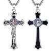 EUDORA Harmony Ball Collana con Croce di San Benedetto Crocifisso di San Benito Ossidiana per Donna e Uomo Argento Sterling 925, Ciondolo con Croce di San Benedetto Gioielli Cristiani Regali, 22+2