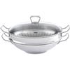 Fissler Kunming Padella wok in acciaio inox 36 cm, grande padella wok senza rivestimento, padella di ispirazione asiatica con coperchio in vetro, incluso inserto vaporiera, anche a induzione