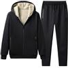 Zanisouta Tuta termica da uomo, in pile, foderata, per il tempo libero, casual, in due pezzi, con felpa con cappuccio e pantaloni da jogging, set di morbida giacca invernale Baggy Tracksuit, O nero