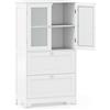 LIFEZEAL Mobile Bagno, Mobiletto Bagno Alto a Terra, 60x30x108cm, Credenza Cucina, Armadio con 2 Ante in Vetro, 2 Cassetti, Armadietto, Bianco, Legno, Ripiano Regolabile, Moderno, Salvaspazio, Multius