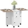 HOMCOM Tavolo da Pranzo Pieghevole, Tavolo Cucina a Ribalta con Ruote a Freno per 6 Persone, Scrivania Richiudibile con 2 Cassetti e Armadietto, per Soggiorno, 120x60x76.5 cm, Bianco e Rovere