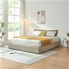 [en.casa] Struttura Letto Matrimoniale King Size 180x200 cm con Zona di Riposo Ribaltabile Contenitore Letto Doppio a 2 Piazze Rivestito in Tessuto Effetto Lino - Beige