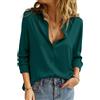 CMTOP Camicia Donna Camicetta Manica Lunga Raso Blusa Elegante Scollo a V Camicie Loose Bottoni Tunica Primavera Autunno Shirt Top Tinta Unita Basic Maglietta (Verde Scuro, L)