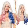 BARSDAR Lungo Ondulata Rosa e Blu Parrucca, Sintetico Capelli Parrucche Lungo Ondulata Parte Centrale Rosa Blu Biondo Parrucca per le Donne 71cm Aspetto Naturale Costume Parrucche Cosplay Partito