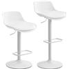 HOMCOM Set 2 Sgabelli da Bar con Schienale, Altezza Regolabile, Seduta Girevole in Pelle PU e Poggiapiedi, Bianco | Aosom Italy