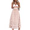 Gratoryna Gonna lunga da donna in tulle, linea A, con volant, a vita alta, a strati, sottoveste, Rosa, M