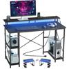 VEVOR Scrivania per Computer, Tavolo da Ufficio con Luci LED Intelligenti e Prese di Corrente, Scrivania Gaming Ergonomica con Supporto per Monitor e Ripiani Portaoggetti a 2 Livelli
