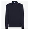 Sun 68 Polo Small Stripes On Collar L/S Navy Blue Uomo