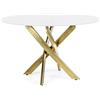 Bizzotto Tavolo tondo ⌀120cm con top in vetro temperato 8mm bianco e gambe incrociate in acciaio oro | George