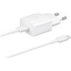 SAMSUNG CARICABATTERIE ORIGINALE FAST CHARGING DA CASA EP-TA1510E 15W + CAVO USB-C WHITE BLISTER