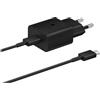 SAMSUNG CARICABATTERIE ORIGINALE FAST CHARGING DA CASA EP-TA1510XBE 15W + CAVO USB-C BLACK BLISTER