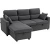 HOMCOM Divano letto regolabile ad angolo, con contenitore e cuscini, Grigio | Aosom Italy