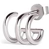 SINGULARU - Orecchino Singolo Cerchio Trio. Argento Sterling 925 con Placcatura Rodio. Chiusura a Pressione. Gioielli da Donna