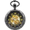 Feilok Orologio da tasca antico nero con numeri romani, carica manuale, orologio tasca meccanico, catenina con ciondolo, lupa nera da cavaliere, alta qualità