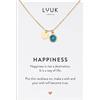 LUUK LIFESTYLE Collana in filigrana con ciondolo cristallo di vetro in blu scuro e cartolina HAPPINESS, idea regalo per donna e ragazza, elegante, oro