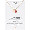 LUUK LIFESTYLE Collana in acciaio inossidabile con ciondolo cristallo di vetro in rosso e biglietto HAPPINESS, 50cm, lunghezza regolabile, oro
