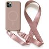 JIYUDZ JIYU Cover Magnetica per iPhone 11 Pro Max 6,5 con Cordino,Custodia Silicone Compatibile con MagSafe,Cover Silicone Antiurto con Corda Collana Tracolla Laccio Protettiva Case,RoseOro