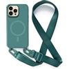JIYUDZ JIYU Cover Magnetica per iPhone 14 Pro 6.1 con Cordino,Custodia Silicone Compatibile con MagSafe,Cover Silicone Antiurto con Corda Collana Tracolla Laccio Protettiva Case,Verde