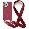 JIYUDZ JIYU Cover Magnetica per iPhone 14 Pro Max 6.7 con Cordino,Custodia Silicone Compatibile con MagSafe,Cover Silicone Antiurto con Corda Collana Tracolla Laccio Protettiva Case,Rosso
