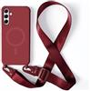 JIYUDZ JIYU Cover Magnetica per Samsung Galaxy A14 5G con Cordino,Custodia Silicone Compatibile con MagSafe,Cover Silicone Antiurto con Corda Collana Tracolla Laccio Protettiva Case,Rosso