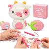 Mewaii Kit per Uncinetto per Principianti, Kit di Crochet DIY Completo per Animali con Filato a Nastro Pre-Avviato, Tutorial Video Passo-passo per Adulti e Bambini(Mucca Fragola)