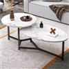 Shally Dogan Tavolino da Caffè con 2 Ripiani Design Luxury Effetto Marmo, Tavolo Basso Elegante Premium Piano Tondo e Ovale 2 Livelli, Ideale per Salotto, Soggiorno, Ufficio (Bianco)