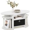 Furinno JAYA Tavolino ovale dal design semplice con cestino, Bianco/Bianco/Nero